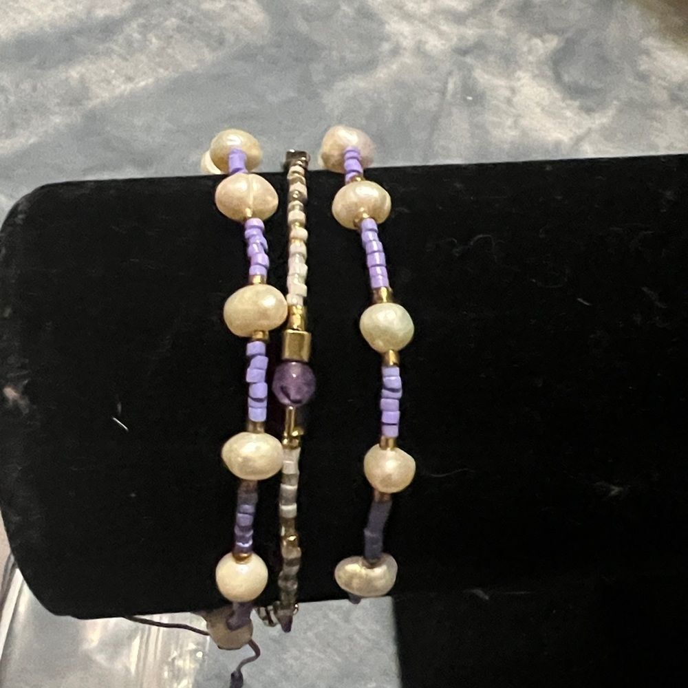 Chic Beaded Bracelet Set in Purple and Gold